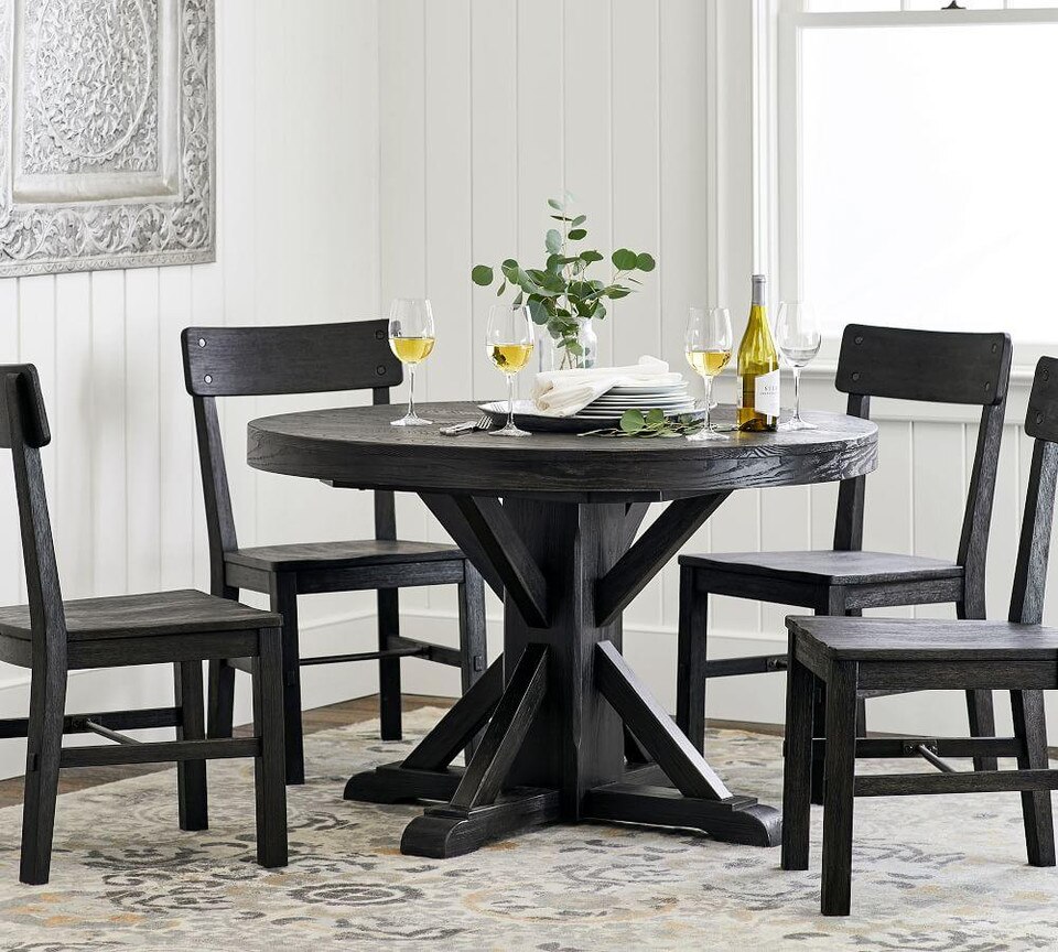 Benchwright Round Pedestal Extending Dining Table, Blackened Oak Pottery Barn Australia